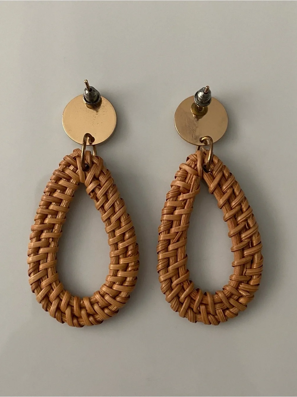 Woven Teardrop Drop Earrings in Tan